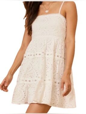 NWT. Altar’d State White Meadow Eyelet Fit and Flare Mini Dress. Large